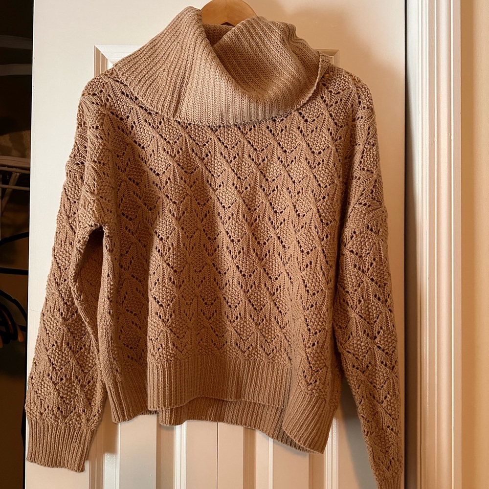 Cozy Cowl Neck Sweater in Warm Tan